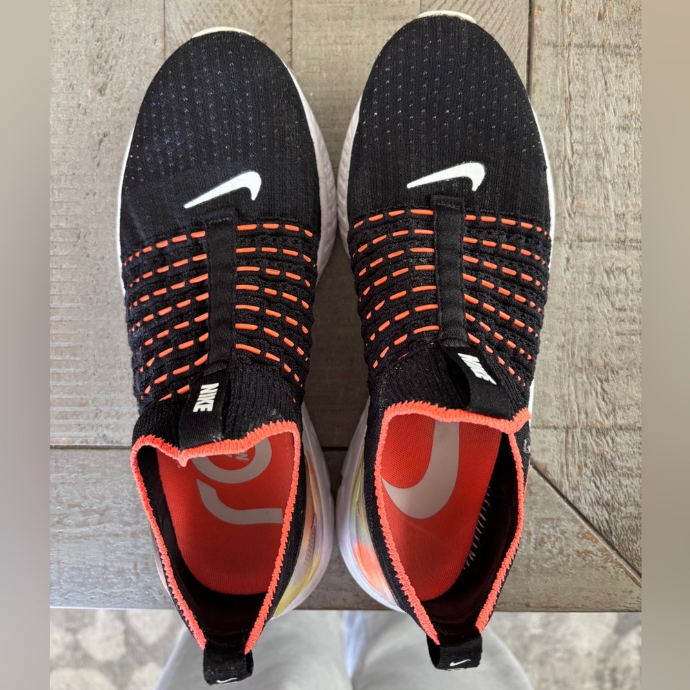 Nike Womens Black and Orange React slip on Sneakers